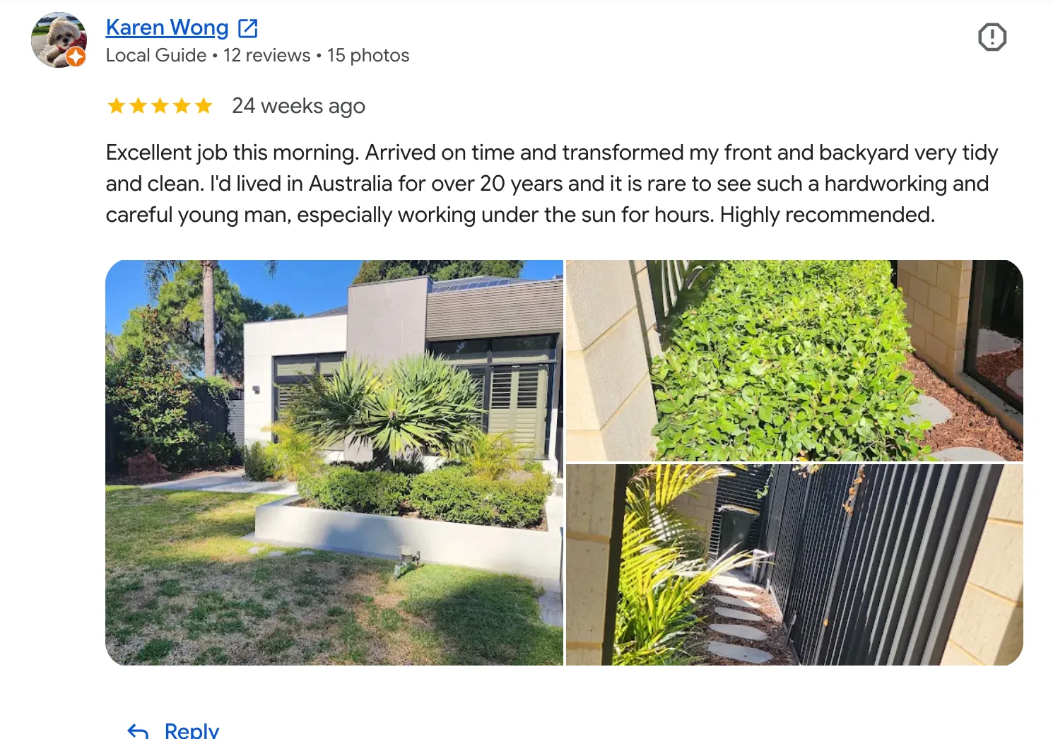 Screenshot of a customer Google review for Line & Level Property Care