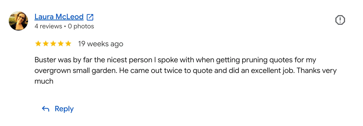 Screenshot of a customer Google review for Line & Level Property Care